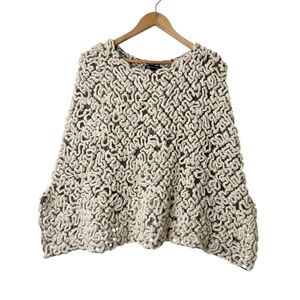 Evelyn Monteza Handmade 100% Baby Alpaca Wool Poncho Cream Soft Luxurious Artsy